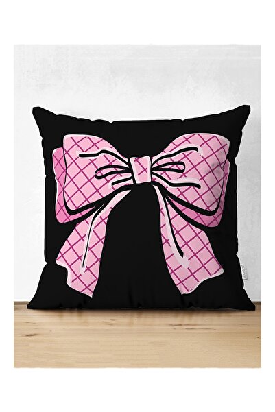 Realhomes Μαξιλαροθήκη με ριχτάρι μαξιλαριού με μαύρο φόντο ροζ κορδέλα με ψη...