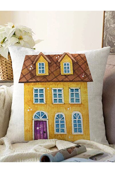 Realhomes Miniature Yellow House Drawing Digital Printed Decorative Raschel K...