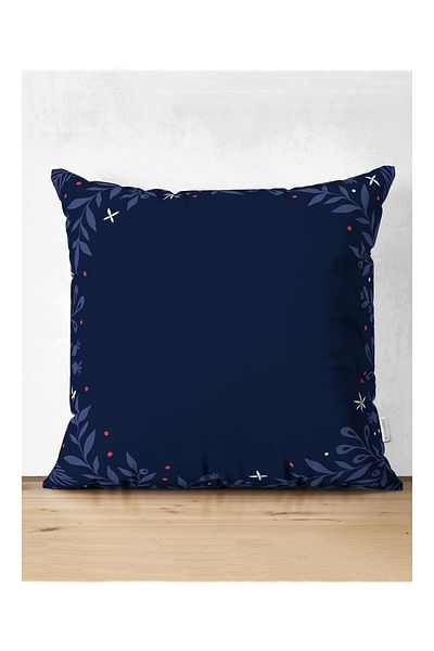 Realhomes Husă de pernă decorativă din piele de căprioară, cu fundal bleumarin, cu ramă florală