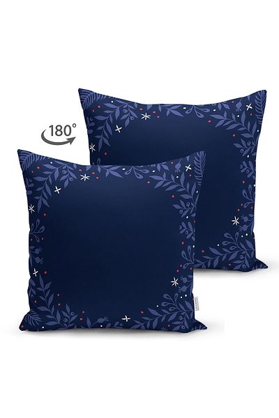 Realhomes Husă de pernă decorativă din piele de căprioară, cu fundal bleumarin, cu ramă florală