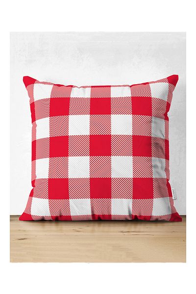 Realhomes Red Plaid Design Digital Printed Modern Suede Pillow Throw Pillow Cover