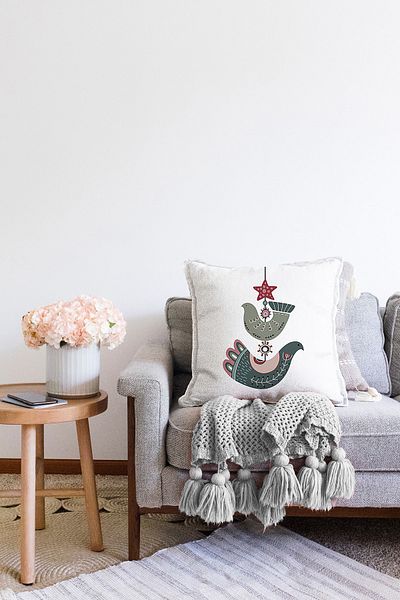 Realhomes Ψηφιακή τυπωμένη διακοσμητική Raschel πλεκτή μαξιλαροθήκη με σχέδιο στολίδι πουλιών
