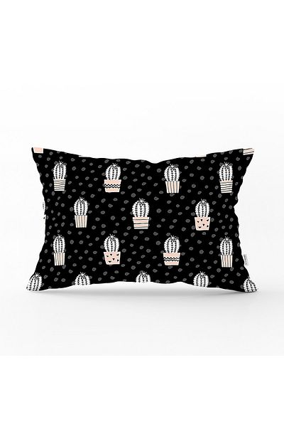 Realhomes Husă de pernă decorativă, dreptunghiulară, imprimată digital, cu fundal cu buline negre, cactus
