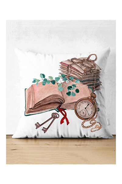 Realhomes Özel Tasarım Kitap Temalı Dijital Baskılı Modern Yastık Kırlent Kılıfı