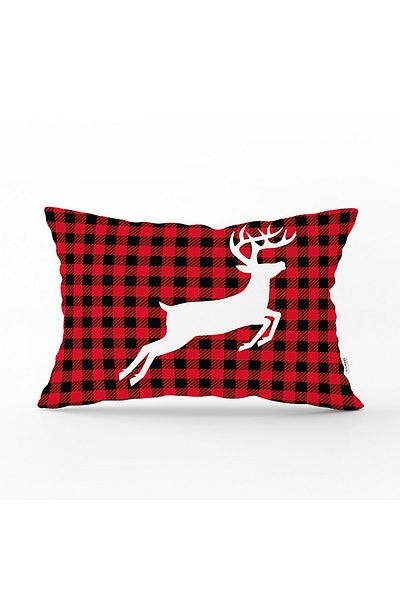 Realhomes Plaid Floor Deer Design Digital Printed Decorative Rectangular Throw Pillow Cover