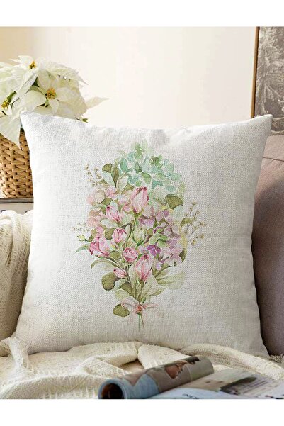 Realhomes Çiçek Demetleri Özel Tasarım Dijital Baskılı Modern Raşel Örme Yast...