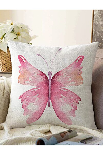 Realhomes Fundal alb Fluture roz Design imprimat digital Decorativ Raschel tr...
