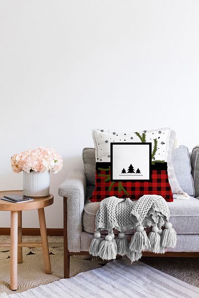 Realhomes Negru Alb și Motiv în carouri Imprimat digital Modern Raschel Tricotat Husă de pernă