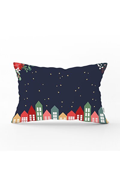 Realhomes غطاء وسادة مستطيل مزخرف مطبوع رقميًا بتصميم سنة جديدة سعيدة