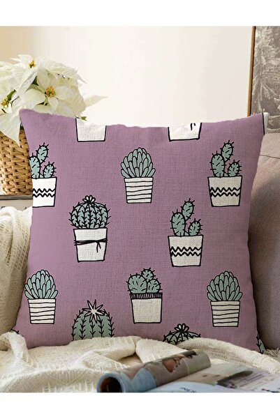 Realhomes Açık Mor Zeminli Kaktüs Tasarımlı Dijital Baskılı Modern Raşel Örme...