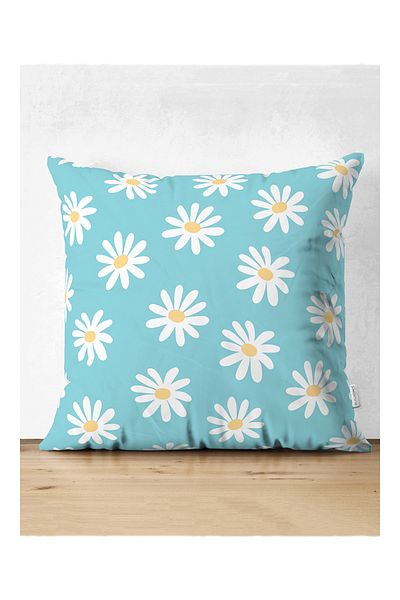 Realhomes Blue Floor Daisy Cartoon Printed Digital Modern Suede Perna Husă de pernă