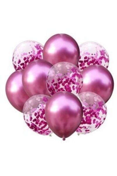 parti sürprizi Konfetili Pembe Balon Demeti 10 Adet