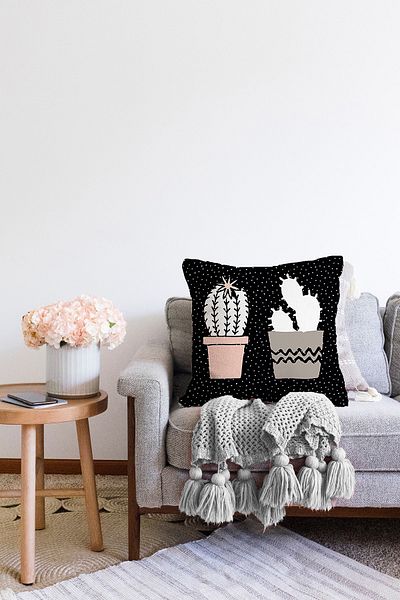 Realhomes Negru sablare podea cactus proiectat digital imprimat modern Raschel tricotat pernă pentru pernă