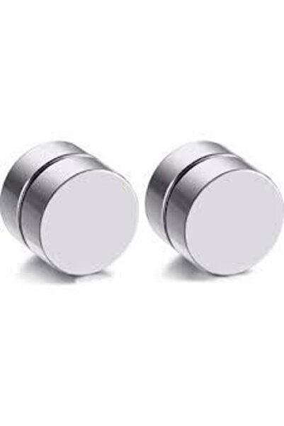 TakıConcept Gümüş Düz Yuvarlak Mıknatıslı Erkek Küpe 1 Çift 8mm Mıknatıs Çeli...