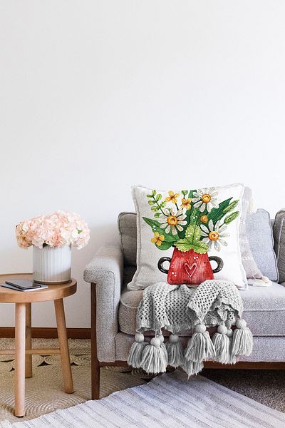 Realhomes Husă de pernă tricotată decorativă Raschel cu design cu flori de culoare pastel