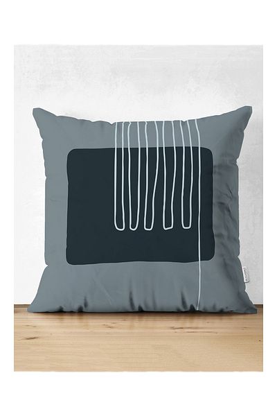 Realhomes Husă de pernă decorativă din piele întoarsă imprimata digitala cu desen Onedraw in stil abstract