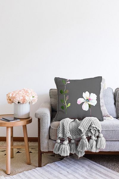 Realhomes Pernă tricotată Raschel modernă imprimată digital cu fundal gri și design cu flori