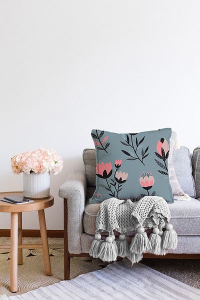 Realhomes Husă de pernă cu design personalizat, cu frunze de flori, imprimată digitală, modernă, tricotată Raschel