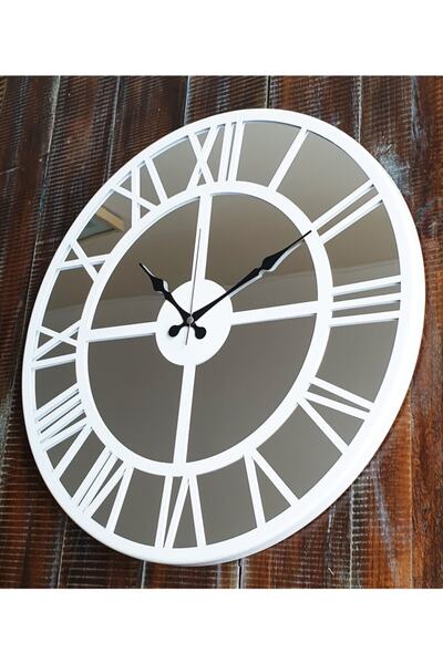 Markakanvas Aynalı Beyaz Metal Duvar Saati Çap 50cm
