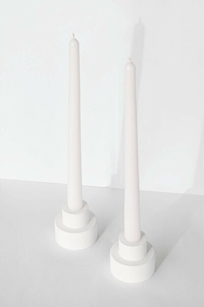 leynahome desing 2 Li Şamdan Mumluk Beton Beyaz
