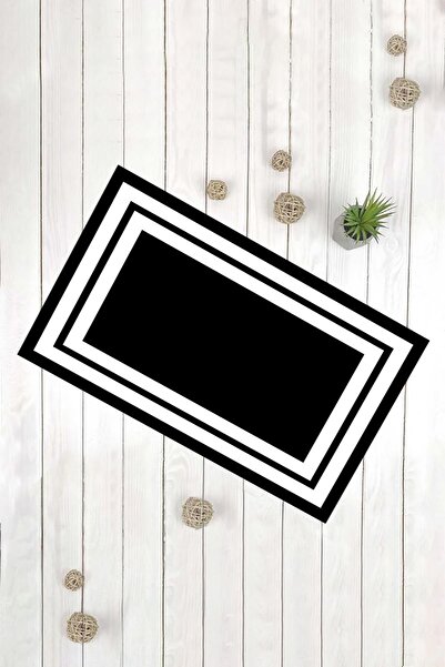 Evsebu Siyah Beyaz Çerçeve Çok Amaçlı Dekoratif Kapı Önü Paspası