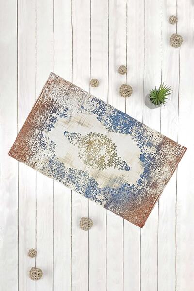 Evsebu Διακοσμητικό χαλάκι πόρτας πολλαπλών χρήσεων με αντίκες μοτίβο σε μπλε ναυτικό χάλκινο χρώμα