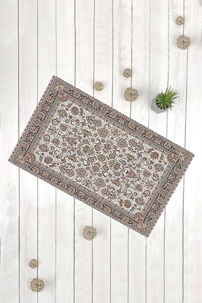 Evsebu Cream Blue Carpet Patterned Multi-Purpose Decorative Door Mat