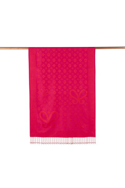 ipekevi Fuchsia Monogram Patterned Silk Shawl