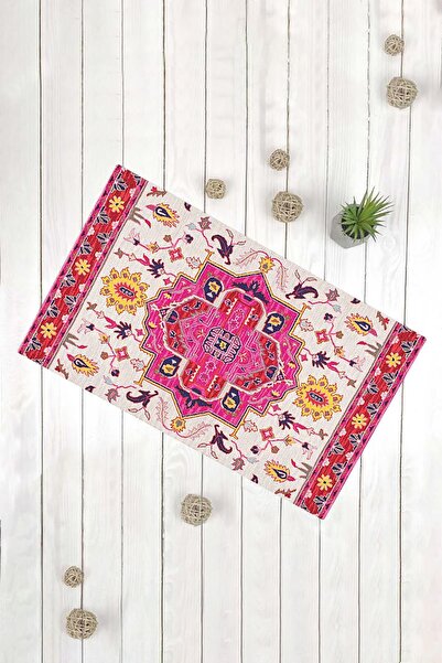 Evsebu Διακοσμητικό χαλάκι πολλαπλών χρήσεων με ροζ και κίτρινο σχέδιο για την πόρτα