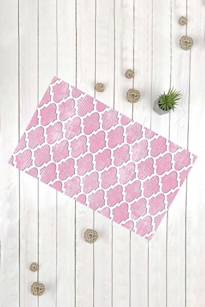 Evsebu White Pink Geometric Model Multi-Purpose Decorative Door Mat