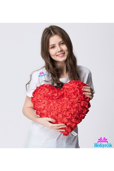 hediyecik Rose Petal Plush Heart Pillow 43 cm