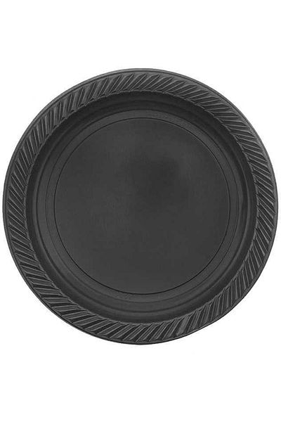 Acar Süs Black Color 22 Cm 25 Pieces Round Plastic Plates