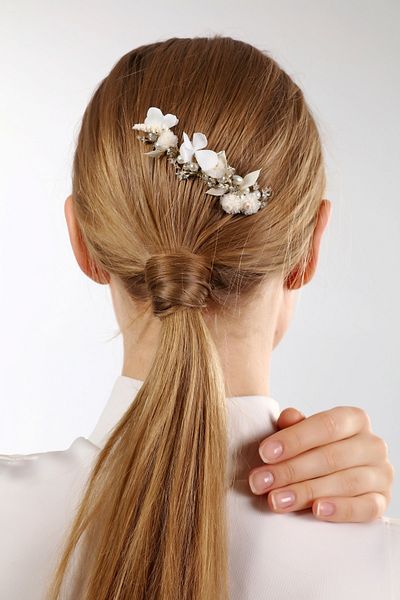 Eva Flore Bridal Engagement Maternity Hair Comb Hairpin with Pearls and White Dried Flowers
