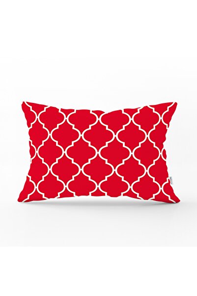 Realhomes Red Ogea Patterned Digital Printed Modern Rectangular Throw Pillow Cover