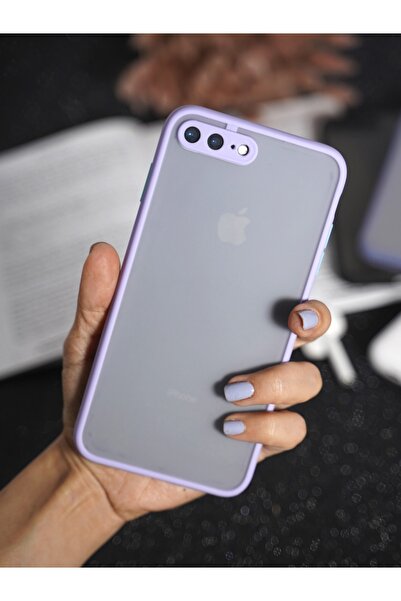 mooodcase Iphone 7 Plus Lila Kenarlı Buzlu Şeffaf Lüx Telefon Kılıfı