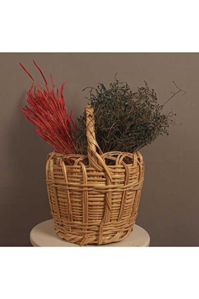 ötay Kulplu Hasır Sepet Piknik Sepeti Dekoratif Çiçeklik
