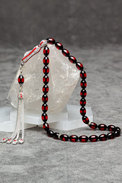 OTTOTESBİH Men's Filigree Imame Red Vernier Amber Rosary with Tassel Set