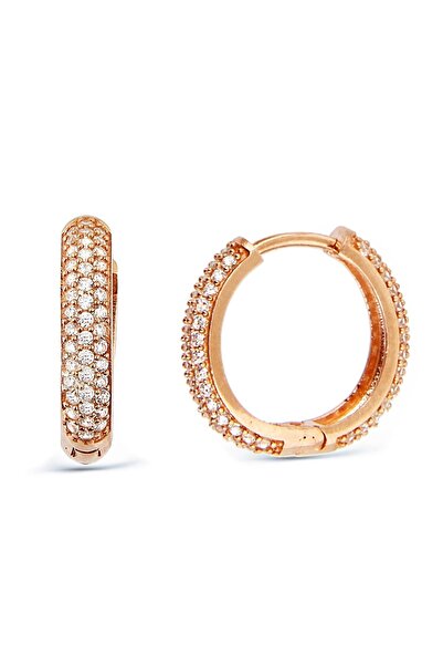 Argentum Concept 925 Ayar Gümüş Zirkon Taşlı Rose Halka Küpe - 12035901