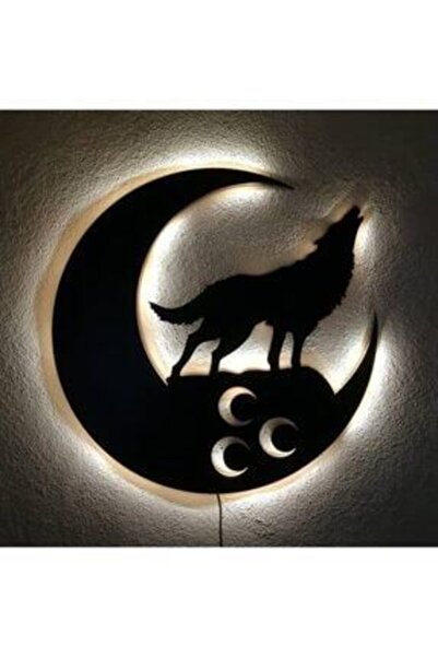 Genel Markalar Üç Hilal Kurt Ve Ay Mdf Dekoartif Led Işıklı Tablo-duvar Dekorasyon
