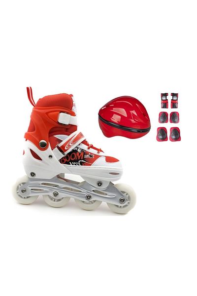 clasty Power Red, Lighted, Enlarged, Protective Set Roller Skates with Bag
