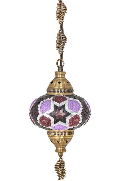 Demmex Handmade Authentic Mosaic Colored Glass Pendant Chandelier, Leaf Chain, 75cm