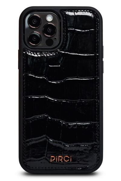 PİRCİ Iphone 12 Pro Uyumlu Max Croco Dokulu Deri Kılıf Siyah