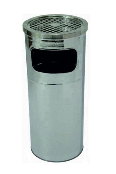Dombıra Dünyası 27 Lt Grid Stainless Column Ashtray Footed Cigarette Garbage Bin with Tank Mtl1279