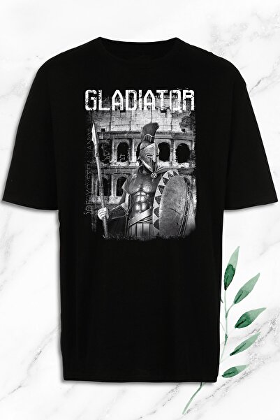 perseusshopping Oversize kroj Mitološka gladijatorska skulptura Štampano Crna...