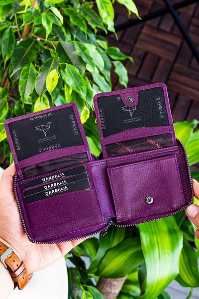 Garbalia Carole Unisex Plum Wallet - Genuine Leather, Zipper Lock