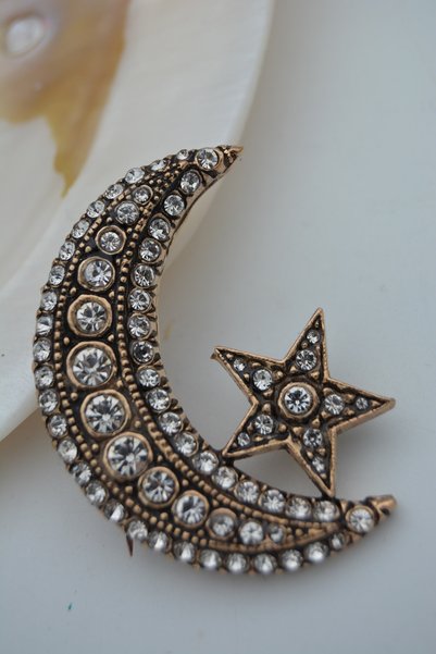 Stoneage Jewellery Zirkon Taşlı Ay Yıldız Broş Yaka İğnesi