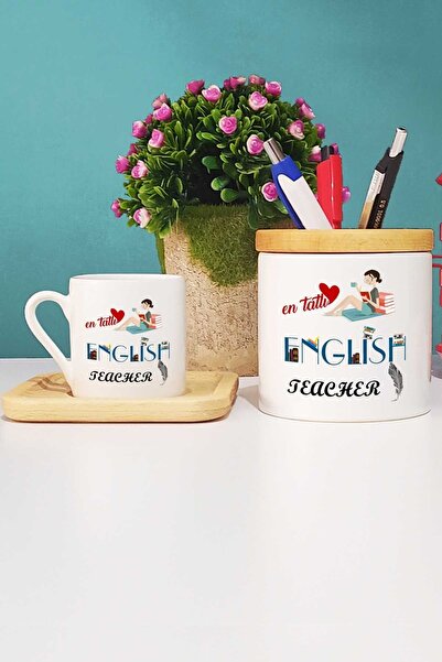 Hedizu هدية لمدرس العلوم فنجان قهوة تركي بقاعدة خشبية وحامل قلم