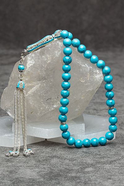 OTTOTESBİH Men's Turquoise Natural Stone Prayer Beads Firuze Natural Stone Prayer Beads