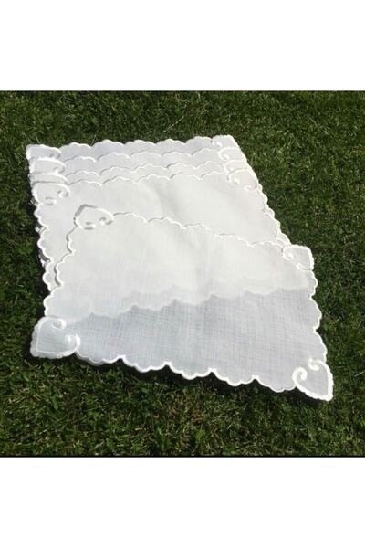 LİNDA MİA 6 Lı Amerikan Servis 3d Nakışlı Kabartmalı Beyaz