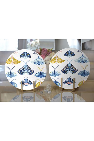 Realhomes 2-Piece Colorful Butterflies Special Design Digital Printed Decorative Round Charger & Placemat